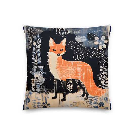 Vibrant abstract fox design on a dark throw pillow case